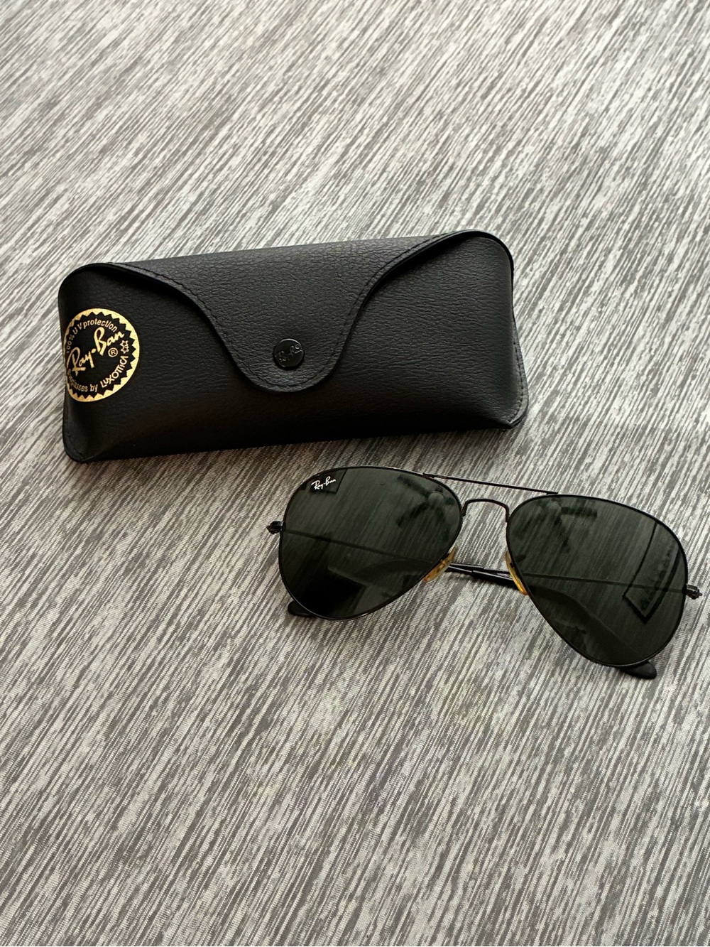 Ray-Ban Classic Aviator Sunglasses - Black Frame with Dark Green Lenses